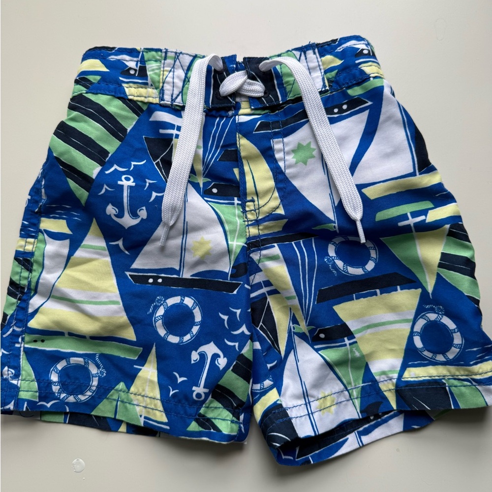 Janie and Jack Blue and Green Nautical Swim Trunks